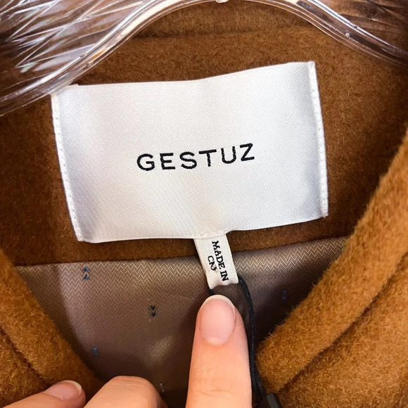 GESTUZ WolinaGZ Wool Blend Brown Felt Asymmetric Designer Trench Coat XS/S NWT - Picture 6 of 15